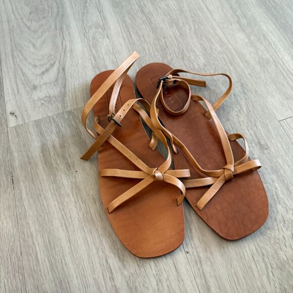 Either/Or Tan Leather Strappy Sandals Size 10 - Picture 3 of 5